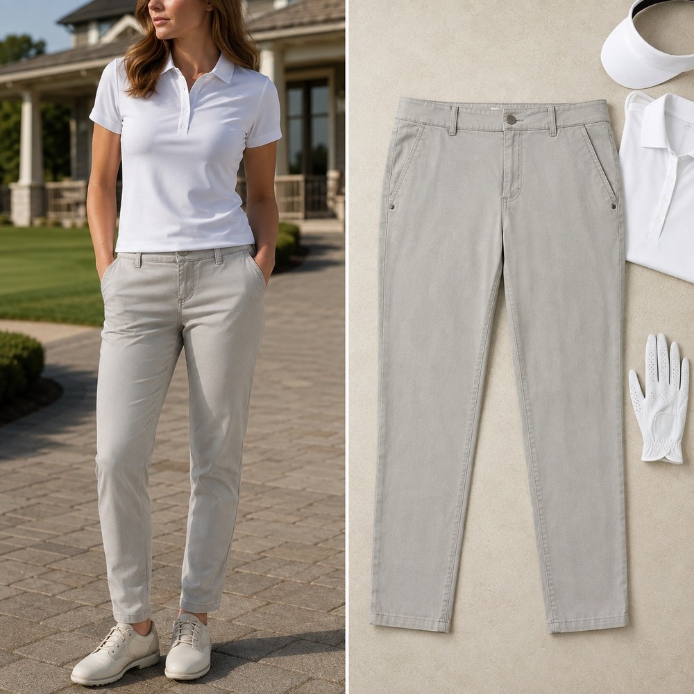Polo Golf Ralph Lauren Women's 6 Pants Stone Cotton Stretch Tapered Golf Perform